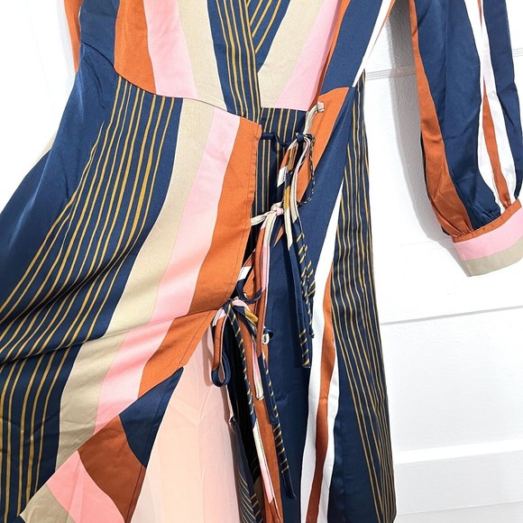 Anthropologie Womens Foxiedox Colorete Asymmetric Striped Wrap Dress Medium NEW - Picture 11 of 16